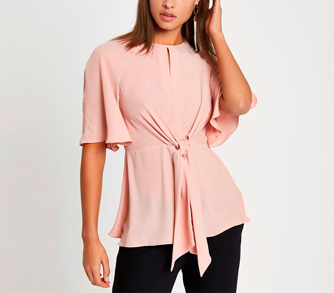 RIVER ISLAND Short Sleeve Tie Side Top